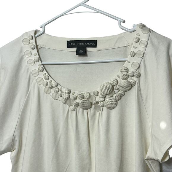 Josephine Chaus Short Sleeve Top Preppy Cream Cottagecore Ivory Size M Boho - Picture 3 of 12
